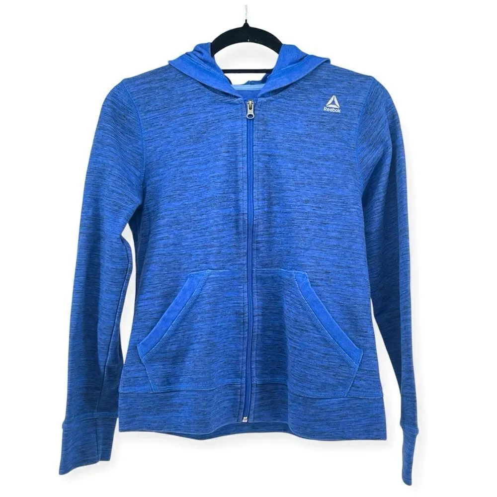 Reebok Girl’s Marled Blue Full Zip Hooded Polyester Cotton Blend Jacket XL (16)